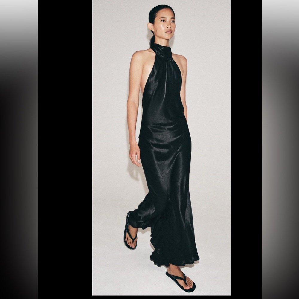 Zara satin effect black halter dress size XS